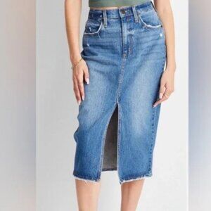 High Waisted Denim Midi Skirt with front slit- NWT